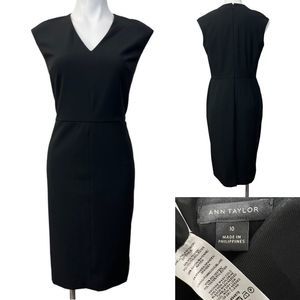 Ann Taylor size 10 black sleeveless V-neck sheath dress